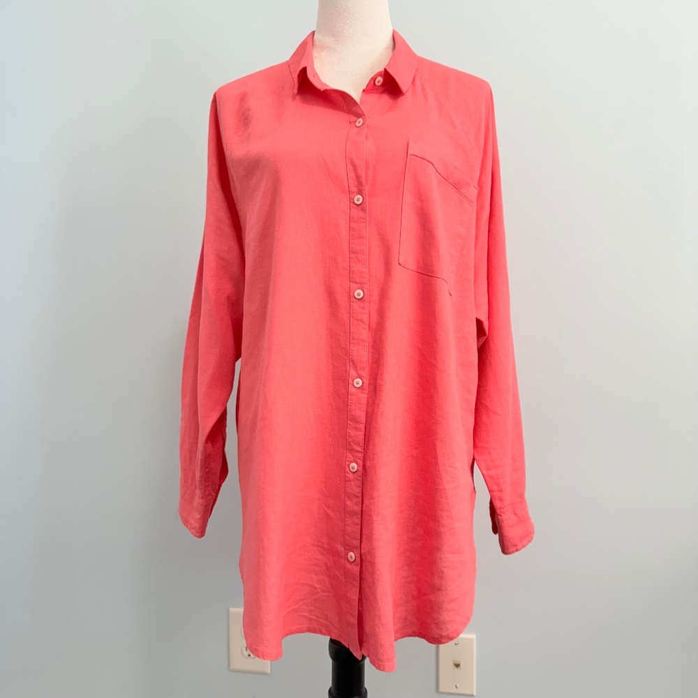 Aerie Womenโs Oversized Longโ Sleeve Linen Blend Blouse Shirt Size S
